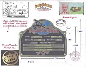 Flying Flea 1930s deep acid etched brass data plate CUSTOM Made 4 You - Picture 1 of 5