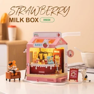 Linda casa de muñecas en miniatura Rolife con LED HÁGALO USTED MISMO caja de leche de fresa kits de construcción - Imagen 1 de 10