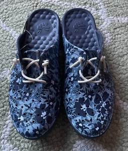 Zoccoli imbottiti Joybees donna weekend mulo grafica blu navy denim floreale taglia 6 - Foto 1 di 4