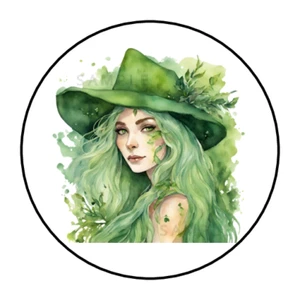 Green Witch stickers labels tags envelope seals party favors - Picture 1 of 2