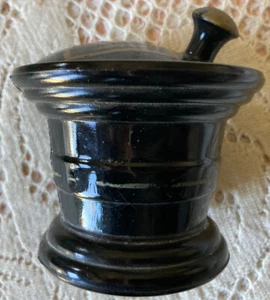 ORLOFF BERGAMOT Shaving Soap Scuttle Mug/Glossy Black/2” Tall/Handle Lid/Empty - Picture 1 of 8