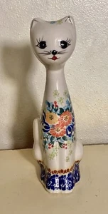 "Estatuilla de gato de cerámica de 8"" caprichosa de cerámica polaca pintada a mano Kalica Polonia" - Imagen 1 de 11