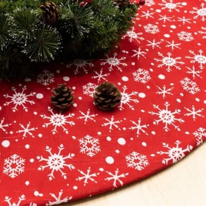 106cm Christmas Red Plush Tree Skirt Mat Snowflakes Home Xmas Carpet Cover Décor - Picture 1 of 3