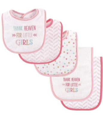 Paquete de 5 baberos y paños para eructar Luvable Friends Girl, gracias al cielo para niñas pequeñas Foto 1 de 2