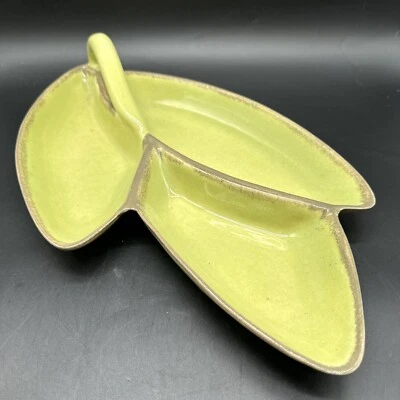 MCM Gabriel Winfield Divided Leaf Serving Dish Chartreuse & Sage Mint  Signed. - Image 1 of 4