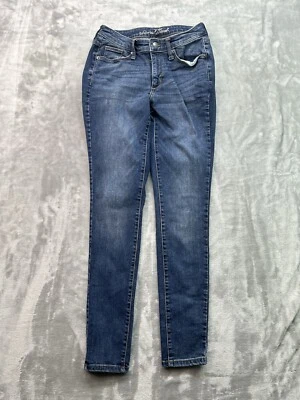 Женские джинсы с универсальной нитью размер 4/27r синие изогнутые узкие с заниженной талией эластичные - Изображение 1 из 4