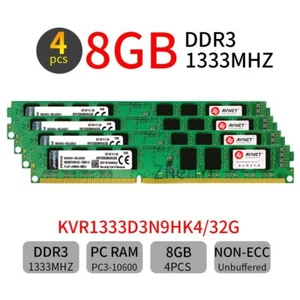Kingston 32GB Kit 4x 8GB DDR3 1333MHz PC3-10600U 240Pin Desktop PC Memory RAM ZT - Picture 1 of 8