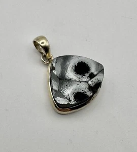 Faceted Black Chalcedony Sterling Pendant Silver Naturally Organic Triangular - Picture 1 of 9