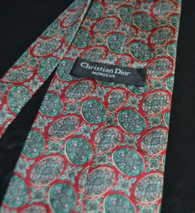 Christian Dior Monsieur Vtg Men's 60"X 4" Silk Tie Maroon Oval Floral Medallions - Picture 1 of 7