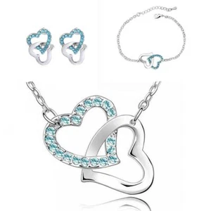 Charles William Sky Blue Love Hearts Joyería Set Collar, Pendientes, Pulsera - Imagen 1 de 4