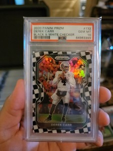 2020 Derek Carr Panini Prizm Black White Checker Prizm SSP  PSA 10 POP 2 SAINTS
