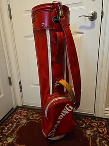 SPALDING VINTAGE VINYL Golf Cart Bag 3 Way Divider Red/White Single Strap - Picture 1 of 11