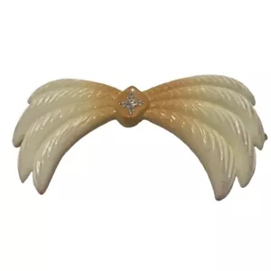 1970’s Off White & Orange Bow Or Bird Wing Shaped Barrette, Made In France, NOS - Bild 1 von 5