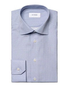 NWT ETON DRESS SHIRT blue white geometric luxury Sweden 44 17 1/2 slim - Picture 1 of 4