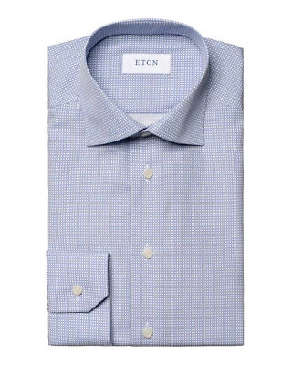 NWT ETON DRESS SHIRT blue white geometric luxury Sweden 44 17 1/2 slim - Image 1 of 4