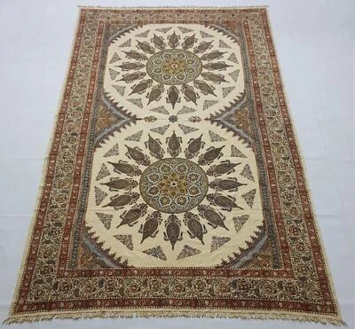 Vintage Hand Block Printed Isfahan Ghalamkar Paisley Tablecloth 256x154cm - Image 1 of 4