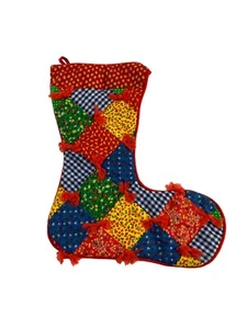 Vintage Homemade Patchwork Red Green Christmas Stocking 15.5" Retro - Picture 1 of 6