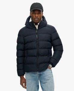 Superdry Vintage Sports Puffer Jacket Hooded Quilted Navy Blue - Picture 1 of 4