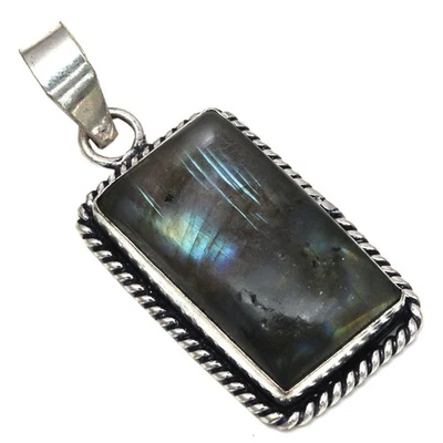 Colgante Brillante Labradorita Piedra Preciosa Regalo Día de la Madre Joyería Plata 2" Foto 1 de 4