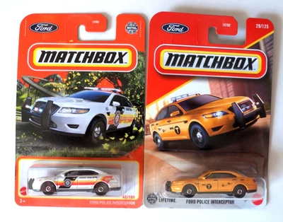 MATCHBOX LOTE 2 FORD POLICE INTERCEPTOR FD HAZMAT BRANCO E NYC TÁXI AMARELO NOVO NA CAIXA - Imagem 1 de 3