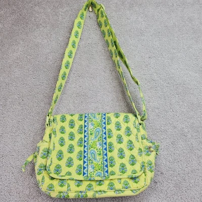 Bolso Mensajero Vera Bradley Acolchado Amarillo Azul Floral Paisley Estampado Elefante Foto 1 de 4