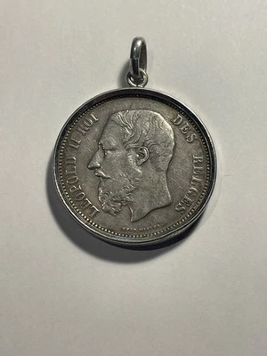 Medaglione Pendente Con Moneta Argento Belgio 5 Franchi 1870 (219-4) - Immagine 1 di 4