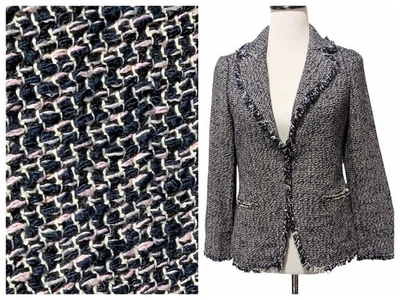 Chaqueta Blazer Rebecca Taylor Mujer Talla 8 Azul Rosa Blanco Confeti Tweed Borde Crudo Foto 1 de 4