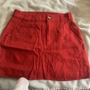 Lulus Mini Skirt Linen Blend Womens Size Medium Belted Coral Orange Nwt - Picture 1 of 4