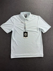 FootJoy Junior Boys Striped Pique Self Collar Golf Shirt Blue/White Size Medium - Picture 1 of 20