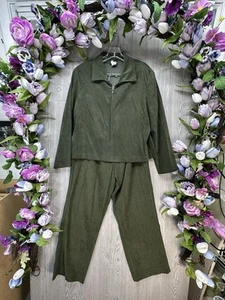 Women's Blazer Jacket and Pants Set Size Large 14 Green Full Zip Vintage 2PC - Picture 1 of 24