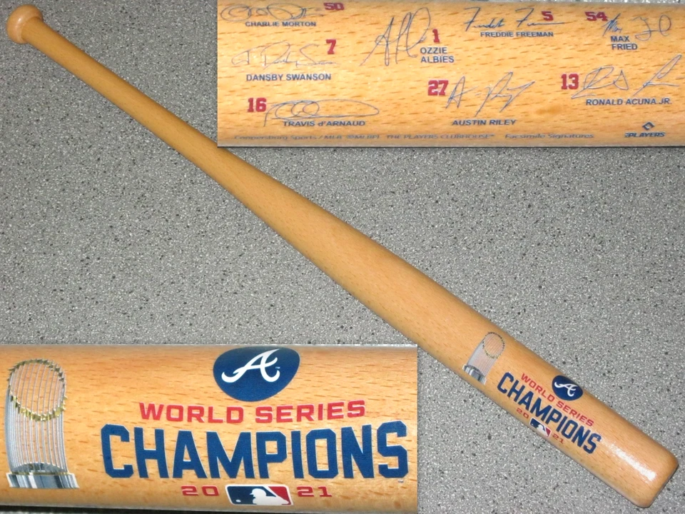 Taco de beisebol ATLANTA BRAVES~2021 WORLD SERIES CHAMPIONS MINI 18"ASSINATURA JOGADOR - Imagem 1 de 1