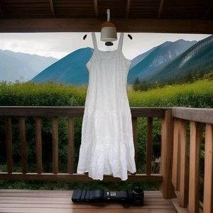 Crown And Ivy 100% white linen ruffle tiered summer midi dress Size M NWT $99.50 - Picture 1 of 12