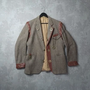 Steampunk Blazer Men's 42R Brown Houndstooth Wool Cosplay Jacket - Picture 1 of 18