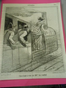 Caricature 1867 - Chemin de Fer Train cherchant à voir ou 1867 les conduit - Foto 1 di 1