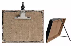 Benzara Easel Clip Board Rustic Wood Burlap Note Photo Board Decorative 10x8" - Picture 1 of 6