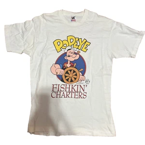Vtg 1993 Popeye The Sailorman Fishkin' Charters T-Shirt Size L Fruit of the Loom - Picture 1 of 16