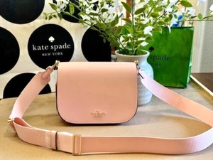 Kate Spade Madison Saddle Bag Conch Pink Flap Crossbody Saffiano Leather Purse - Picture 1 of 7