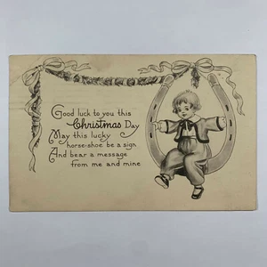Postcard Christmas Holiday Child Horseshoe 1919 Gardner Massachusetts MA - Picture 1 of 2