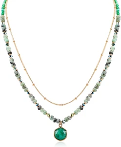 Bohemian Layered Beaded Necklace for Women Natural Stone Pendant Colorful Gemsto - Picture 1 of 12