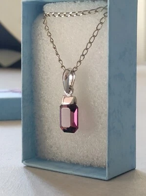 Collana ciondolo cristallo austriaco viola catena metallo rodiato colore argento - Immagine 1 di 4