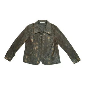 Bamboo Traders Women's Brown/Gold Snake Skin Full Zip Blazer Jacket PL Petites - Picture 1 of 7