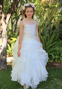 Organza Pleated Ruffled Flower girl dress Junior Bridesmaid Christmas Pageant - Picture 1 of 47