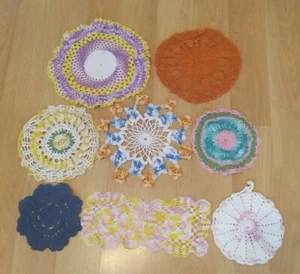 Lot of 8 Vintage Hand Crochet  Colorful Doilies Country Farmhouse Cottage Core  - Picture 1 of 10