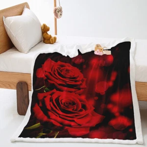 Roses Pattern Blanket Sofa Couch Bed Set Soft Fuzzy Cozy Sherpa Fleece Blanket - Picture 1 of 9