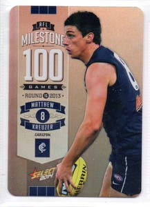 2014 AFL SELECT MILESTONE (100 GAMES) CARD - MG16 Matthew KREUZER (CARLTON)