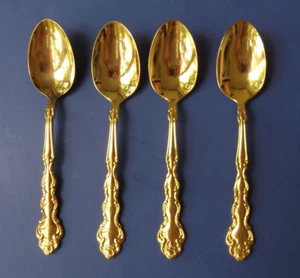 Four Oneida Community "Beethoven" Gold Plated Flatware 6" Dinner Spoons - Picture 1 of 3