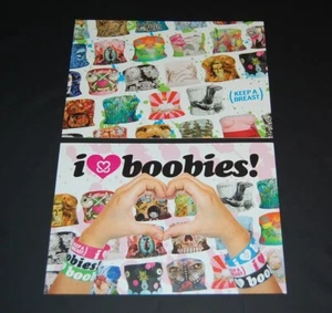 Lot of 2 Vintage Ad Cards Keep A Breast "I Love Boobies" Art Event at Tiki Oasis - Picture 1 of 2