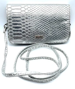Cartera bandolera extraíble Buxton plateada metálica serpiente en relieve 5x7,5 - Imagen 1 de 11