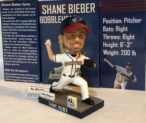 2019 MAHONING VALLEY SCRAPPERS SHANE BIEBER SGA BOBBLEHEAD INDIANS ~ NIB Cover
