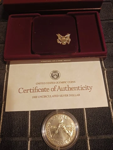 1988-D Olympic Silver Uncirculated Dollar, Torches, OGP with COA. [#31] Cover